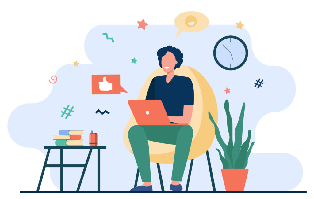 <a href="https://jp.freepik.com/free-vector/happy-freelancer-with-computer-at-home-young-man-sitting-in-armchair-and-using-laptop-chatting-online-and-smiling-vector-illustration-for-distance-work-online-learning-freelance_10172825.htm#page=2&query=%E5%AC%89%E3%81%97%E3%81%84&position=2&from_view=search">Image by pch.vector</a> on Freepik